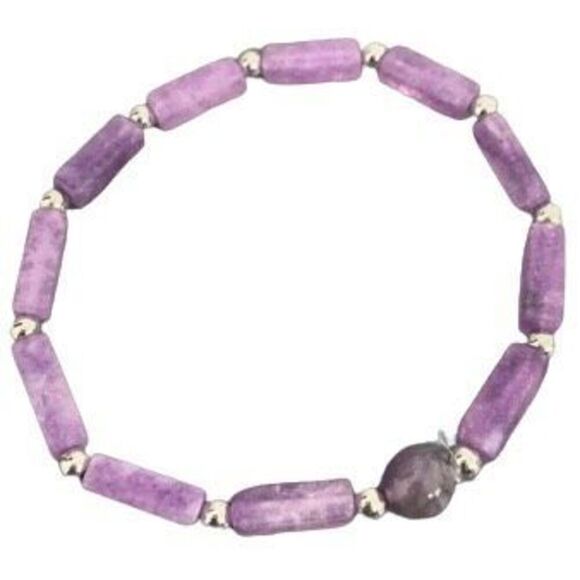 Amethyst Bracelet Beaded Natural Stone Purple Handmade Stretch Healing Bracelet - Picture 1 of 8